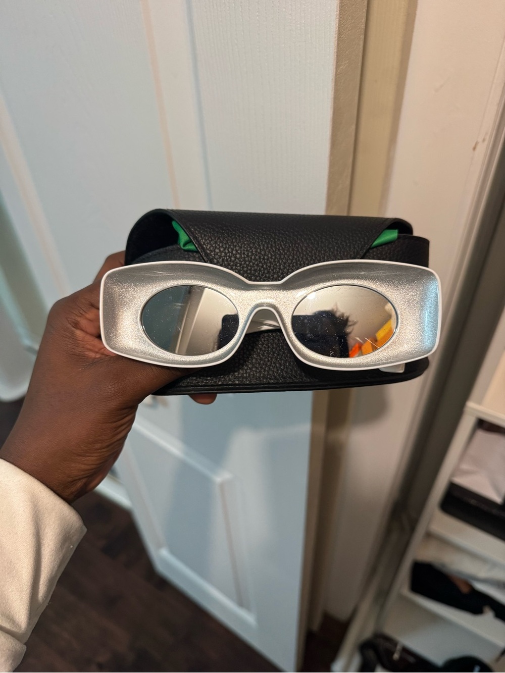 Loewe Inflated Silver Oval Mirrored Sunglasses with Case